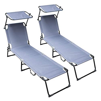 vingo Set 2X Tumbona,Tumbona Reclinable,Parasol Reclinables, Ligera, Plegable, 189x55x27cm,Carga 110 kg, para el Jardín,Gris