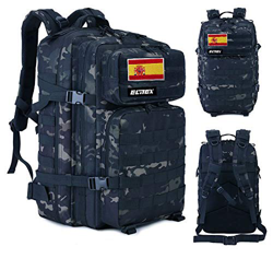 ELITEX Mochila 45L Táctica Militar Bandera España Impermeable para Crossfit Caza Aire Libre Deportes Gimnasio Portatil (Negro Camuflaje) en oferta