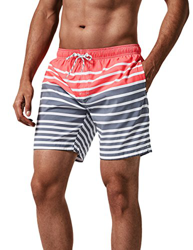 MaaMgic Bañadores Hombre Ropa de Baño Bañador de Playa Traje de Baño Secado Rápido para Vacaciones Diseño a Rayas,Rosa Gris L en oferta