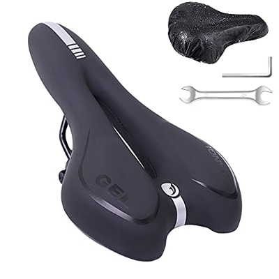 IWILCS Cojín de Asiento de Bici, Asiento de Gel para Bicicleta, Sillín de Bicicleta de Gel, Impermeable Sillín de Bicicleta, con Protector de Lluvia y