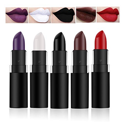 GL-Turelifes - Juego de 5 lápices labiales de vampiro mate de larga duración, rojo, negro, púrpura, blanco, lápiz labial de terciopelo para disfraces,