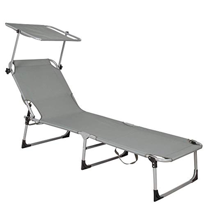 SPRINGOS Tumbona plegable de jardín con techo de tres patas, largo x ancho: 188 x 57 cm, toldo ajustable para el jardín (gris verde)