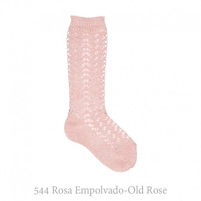Calcetín Alto Perlé Calado Con Hilo Brillante Condor. 544-rosa Empolvado 6