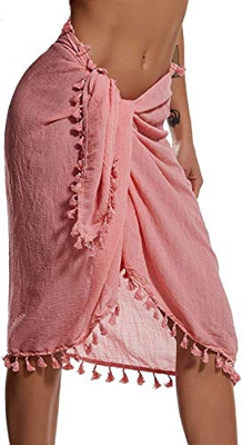 Vestidos Verano Mujer de Playa Semi-Transparente Ropa de Baño Bañador de Gasa Falda Corta con Borlas