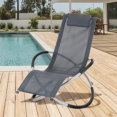 ECD Germany Tumbona Mecedora Plegable Antracita con Cojín Reposacabezas Sillón Ergonómico Resistente a los Rayos UV y a la Intemperie Robusto para Rel