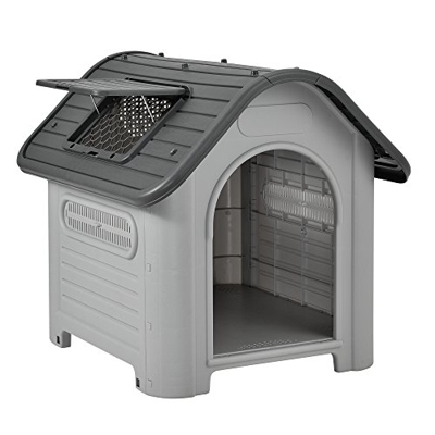 [en.casa] Caseta para perros de plástico - gris / negro - PVC - 87 x 72 x 75,5 cm