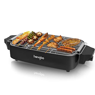 Parrilla Barbacoa, Barbacoa Éléctrica Grill Electrico BBQ Sin Humo de Mesa con Bandeja Recoge Grasa para Exterior Interior, Temperatura Ajustable, 180
