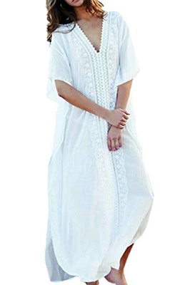 L-Peach Kaftan Vestido Largo de Playa para Mujer, Blanco, Talla única