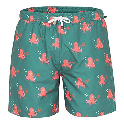 THE COOL CACTUS - Bañador Verde Hombre 100% poliéster de Secado rápido con diseño pulpos - Pulpo Paul