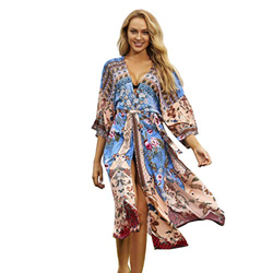 Mujer Vestido de Playa Bohemio Cárdigans de Playa Largo Floral Impresión Pareos Kimonos en oferta
