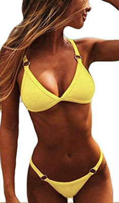 Yutdeng Conjuntos de Bikinis Push Up Traje de Baño Triángulo Mujer 2 Piezas con Relleno Sexy Tanga Brasileño Bikini Color Sólido Playa Natacion 2021 V