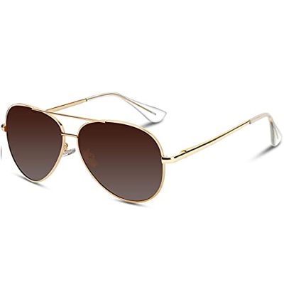 VVA Gafas de sol Hombre Polarizadas Aviador Hombres Aviador Gafas de sol Polarizadas Hombre Unisex Protección UV400 por V101(Marrón/Dorado)