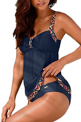 Tankinis Mujer Traje de Baño de Dos Piezas Conjunto Push up Bikini Playa Beachwear Darkblue M