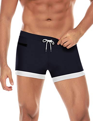 COOFANDY - Bañador corto para hombre con cordón, bolsillos para natación, playa, contraste deportivo, elástico, de secado rápido, para hombres azul ma
