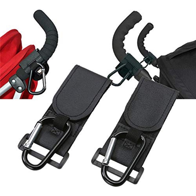 liltourist Pack de 2 ganchos para cochecito de bebé, con banda de velcro, mosquetón para cochecito de bebé, ganchos de aluminio con correas de velcro,