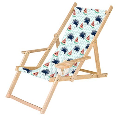Ferocity Tumbona Plegable de Madera con Reposabrazos y Soporte para Bebidas Silla de Playa Diseño Sandía de Palma [119]