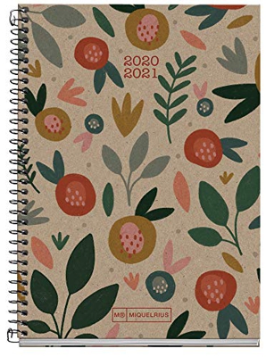 MIQUELRIUS Agenda Escolar 100% Reciclada Activa de Espiral 117x174 mm Día Página 2020-2021 Ecoflower Miquelrius Craft Castellano