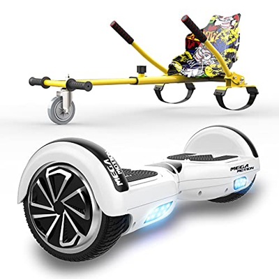 HITWAY 6.5” Hoverboard Patinete Eléctrico con Silla, Scooter Eléctrico Bluetooth Asiento Kart, Self Balancing Scooter Potente Motor con Indicador LED,
