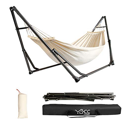 CCLIFE Hamaca con Soporte Plegable para Jardín Patio Trasero Playa Mochileros, Multicolor,255cm,Carga MAX 120kg