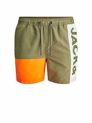 Jack & Jones JJIBALI JJSWIMSHORTS AKM Logo Colorblock Pantalones Cortos, Verde Oliva, M para Hombre