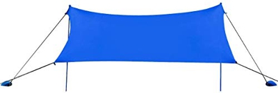 COSTWAY Toldo para Playa de Lycra Sombra Protección Solar con 4 Sacos de Arena y 2 Postes de Aluminio para Playa Camping Pesca (Azul, 300 x 280cm)