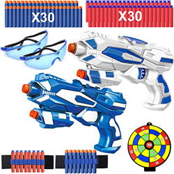 2 Pcs Pistola de Juguete Niños, Pistola Bláster con 60 Flechas/Balas + 2 Gafas Protectoras, Pistola de Dardos Espuma Infantil, Juegos Tiro Pistola de  características