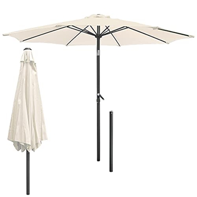 ECD Germany Sombrilla de Playa Ø 300 cm de Aluminio Redonda Crema Parasol de Jardín con Manivela con Protección UV Inclinable/Plegable con 6 Costillas