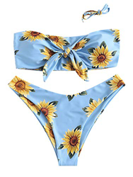 ZAFUL Conjunto de bikini para mujer de verano de un solo color, tanga de corte alto azul-1 L en oferta
