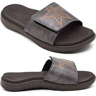 KUAILU Sandalias Hombre Verano Chanclas de Cuero Ajustables Zapatos Deportivo Ortopedicas Comodas Plantillas Piscina Playa Zapatillas Abiertas Marrón 