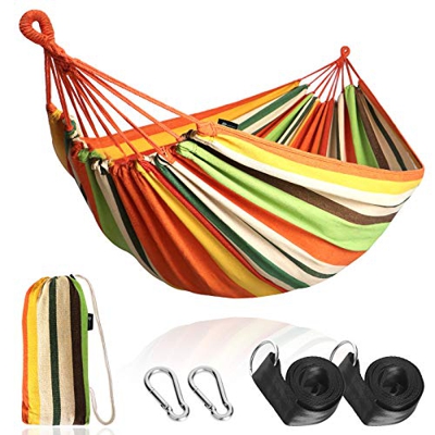 Anyoo Hamaca de Algodón para Jardín al Aire Libre Cama Portátil de Lona con Cuerdas para Acampar Capacidad de 200 Kg Peso Ligera con Bolsa para Jardín