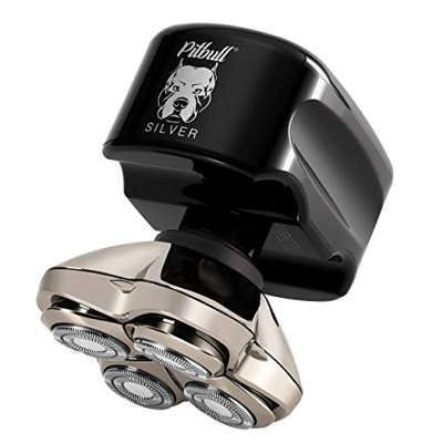 Skull Shaver - Maquinilla de afeitar eléctrica Pitbull Silver PRO para un aspecto totalmente sin pelo, afeitadora en húmedo/seco de 4 cabezas 4D, inal