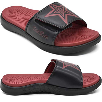 KUAILU Sandalias Hombre Verano Chanclas de Cuero Ajustables Zapatos Deportivo Ortopedicas Comodas Plantillas Piscina Playa Zapatillas Abiertas Negro T