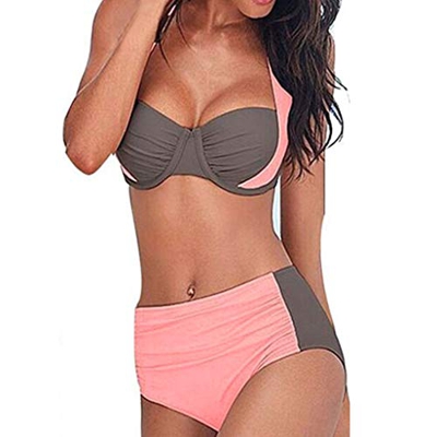 riou Bikinis Mujer 2019 Push Up Trajes de Baño Sexy Bikini con Cintura Alta Acolchado Cosiendo Color Dividido BañAdores Conjunto de Bikini con Relleno