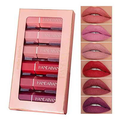 Mengxin 6 Piezas Lápiz Labial Mate Set Terciopelo Perdurable Labios Impermeables Antiadherente Regalo para Cumpleaños Navidad Novia Madre