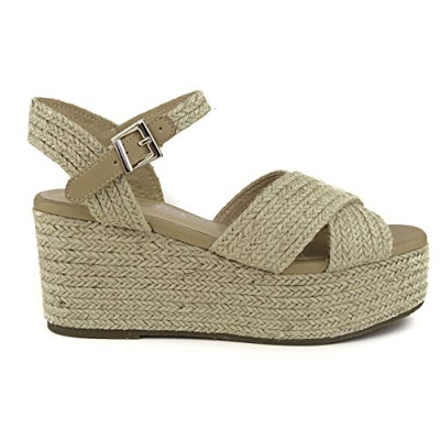 PAYMA - Sandalias Cuñas de Esparto Yute de Mujer. Esparteras. Planta Interior Acolchada. con o Sin Plataforma. Punta Abierta o Cerrada. Cierre Hebilla