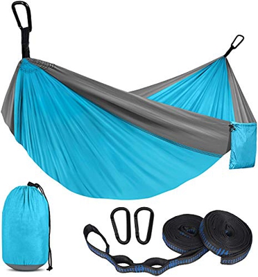 HENG FENG Hamaca para Acampar 270x140cm Tejido de paracaídas de Nailon Ligero portátil para jardín y Viajes al Aire Libre, Camping, Senderismo Gris Az