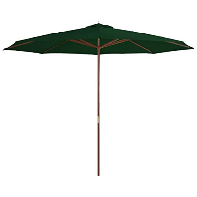 vidaXL Sombrilla Jardín Palo de Madera 350 cm Verde Estructura Toldo Parasol