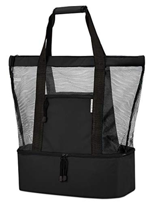 LIVACASA Bolsa de Playa Bolso Grande Mujer de Malla Transpirable Práctica Gran Capacidad Cómodo con Sección Islada para Llevar Bebidas Fríos Bolsa de 