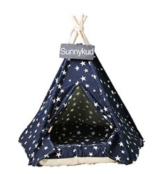 Sunnykud Pet Teepee Tienda de campaña de encaje para perros con diseño de cebra extraíble y lavable, para gatos y perros, con cojín de 60 x 60 x 70 cm características