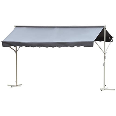 Outsunny Toldo de Pie Independiente 300x300x250 cm con Manivela Doble Cara Ángulo Ajustable Portátil Protección Solar para Jardín Terraza Patio Gris
