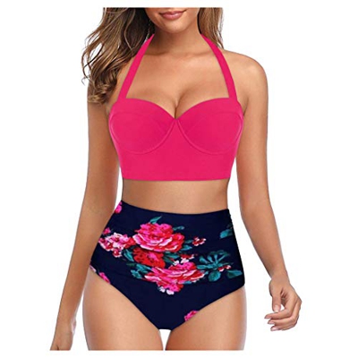 Bikinis Mujer 2020 Push Up Halter Bikini Traje de baño Acolchado Bra Tops y Braguitas Traje de Baño de Dos Piezas Talla Grande Bañador Vacaciones Ropa