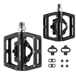 ROCKBROS Pedales Semiautomáticos de Bicicleta MTB Carretera con Calas SPD Plataforma Ancha Antideslizantes, Negro en oferta