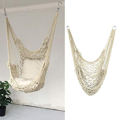 Hamaca Portátil Silla Colgante De Algodón Cuerda De Red Cuerda Oscilante De Red Balcón para El Hogar Jardín Al Aire Libre Viajes Patio Blanco