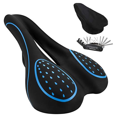 Komake Sillín de Bicicleta, Asiento de Gel para Bicicleta Impermeable Asiento de Bicicleta Transpirable Sillí para Bici herramienta multifunción 16 en