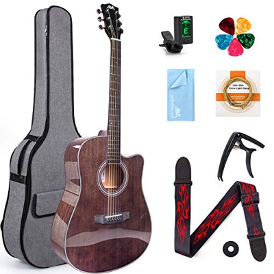 AKLOT 4/4 Guitarra acústica 41 pulgadas caoba profesional tamaño completo Cutaway Folk Guitarra Bundle con kit para principiantes (púas, capo cuerdas,