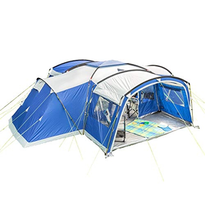 Skandika Nimbus 12 - Tienda de campaña Familiar/Grupos - mosquiteras - 760x630 cm - 4 cabinas (Suelo Cosido/cabinas oscuras/Azul)
