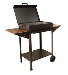 Barbacoa grande carbón rectangular 60x40 cm Chapa, barbacoa con tapa, laterales de madera, ruedas y parilla 2 alturas precio