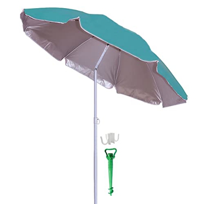 Besch Sombrilla para Playa, Jardín o Piscina, incluiye Soporte de Tornillo y una Percha - Acero e Inclinable con Protección Solar UV50+ (Ø 200cm, Azul