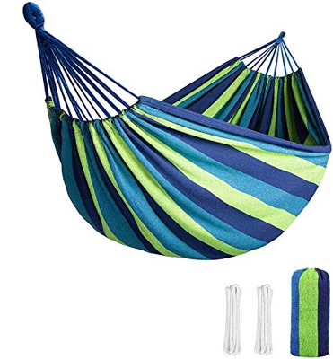 SUFUS Hamaca de Algodón para Jardín al Aire Libre Cama Portátil de Lona con Cuerdas para Acampar Capacidad de 300 Kg (260 x 150cm) Peso Ligera con Bol