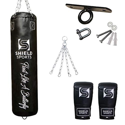 Shield Sports - Saco de boxeo con cadena y guantes, tamaños de bolsa y opciones de montaje disponibles